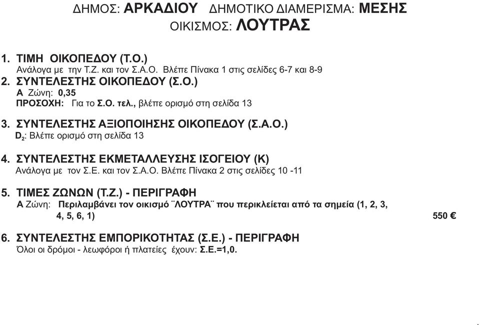 ΕΚΜΕΤΑΛΛΕΥΣΗΣ ΙΣΟΓΕΙΟΥ (Κ) Ανάλογα με τον ΣΕ και τον ΣΑΟ Βλέπε Πίνακα 2 στις σελίδες 10-11 ΜΕΣΗΣ 5 ΤΙΜΕΣ ΖΩΝΩΝ (ΤΖ) - ΠΕΡΙΓΡΑΦΗ Α Ζώνη: Περιλαμβάνει τον