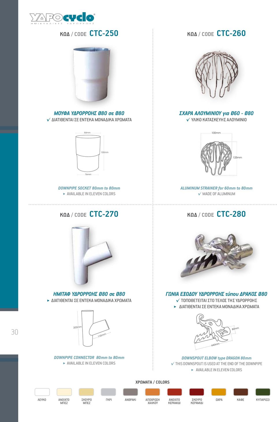 CODE CTC-270 ΚΩΔ / CODE CTC-280 ΗΜΙΤΑΦ ΥΔΡΟΡΡΟΗΣ Ø80 σε Ø80 ΓΩΝΙΑ ΕΞΟΔΟΥ ΥΔΡΟΡΡΟΗΣ τύπου ΔΡΑΚΟΣ Ø80 ΤΟΠΟΘΕΤΕΙΤΑΙ ΣΤΟ ΤΕΛΟΣ