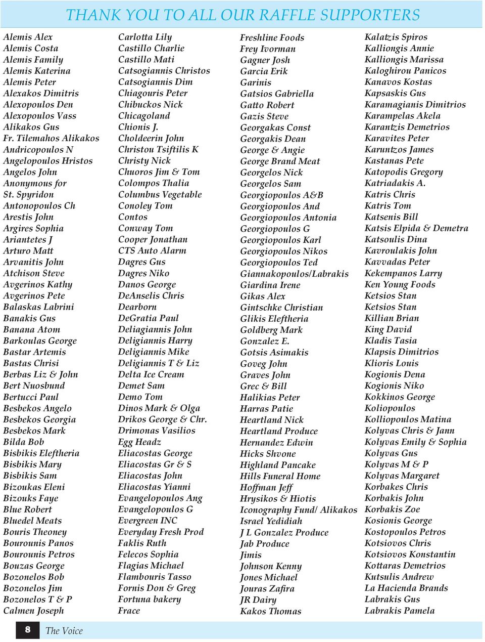Spyridon Antonopoulos Ch Arestis John Argires Sophia Ariantetes J Arturo Matt Arvanitis John Atchison Steve Avgerinos Kathy Avgerinos Pete Balaskas Labrini Banakis Gus Banana Atom Barkoulas George