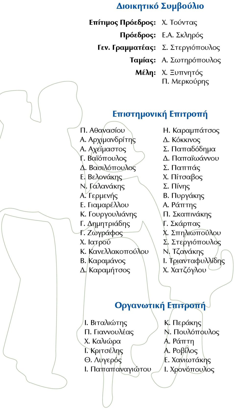 Καραμήτσος Η. Καραμπάτσος Δ. Κόκκινος Σ. Παπαδόδημα Δ. Παπαϊωάννου Σ. Παππάς Χ. Πίτσαβος Σ. Πίνης Β. Πυργάκης Α. Ράπτης Π. Σκαπινάκης Γ. Σκάρπας Χ. Σπηλιωπούλου Σ. Στεργιόπουλος Ν. Τζανάκης Ι.