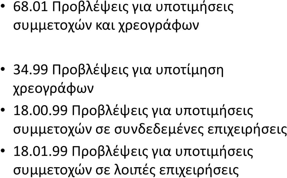 99 Προβλέψεις για υποτιμήσεις συμμετοχών σε συνδεδεμένες