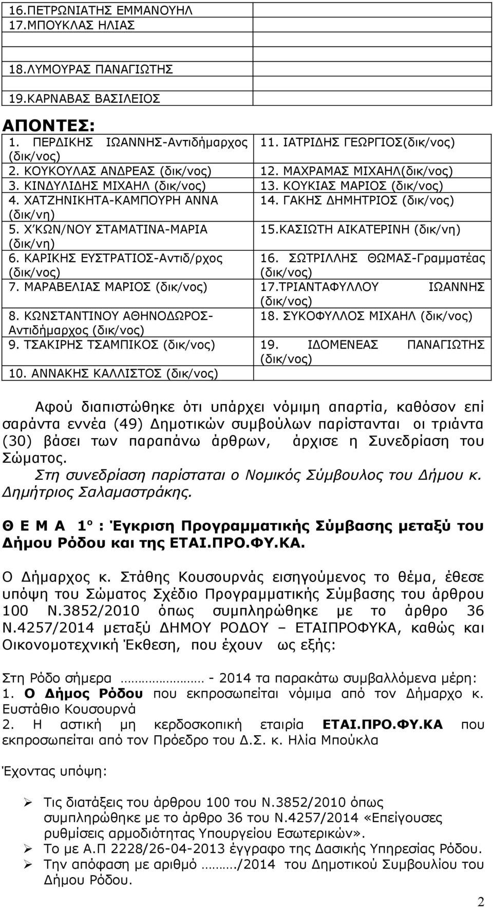 Χ ΚΩΝ/ΝΟΥ ΣΤΑΜΑΤΙΝΑ-ΜΑΡΙΑ 15.ΚΑΣΙΩΤΗ ΑΙΚΑΤΕΡΙΝΗ (δικ/νη) (δικ/νη) 6. ΚΑΡΙΚΗΣ ΕΥΣΤΡΑΤΙΟΣ-Αντιδ/ρχος (δικ/νος) 16. ΣΩΤΡΙΛΛΗΣ ΘΩΜΑΣ-Γραμματέας (δικ/νος) 7. ΜΑΡΑΒΕΛΙΑΣ ΜΑΡΙΟΣ (δικ/νος) 17.