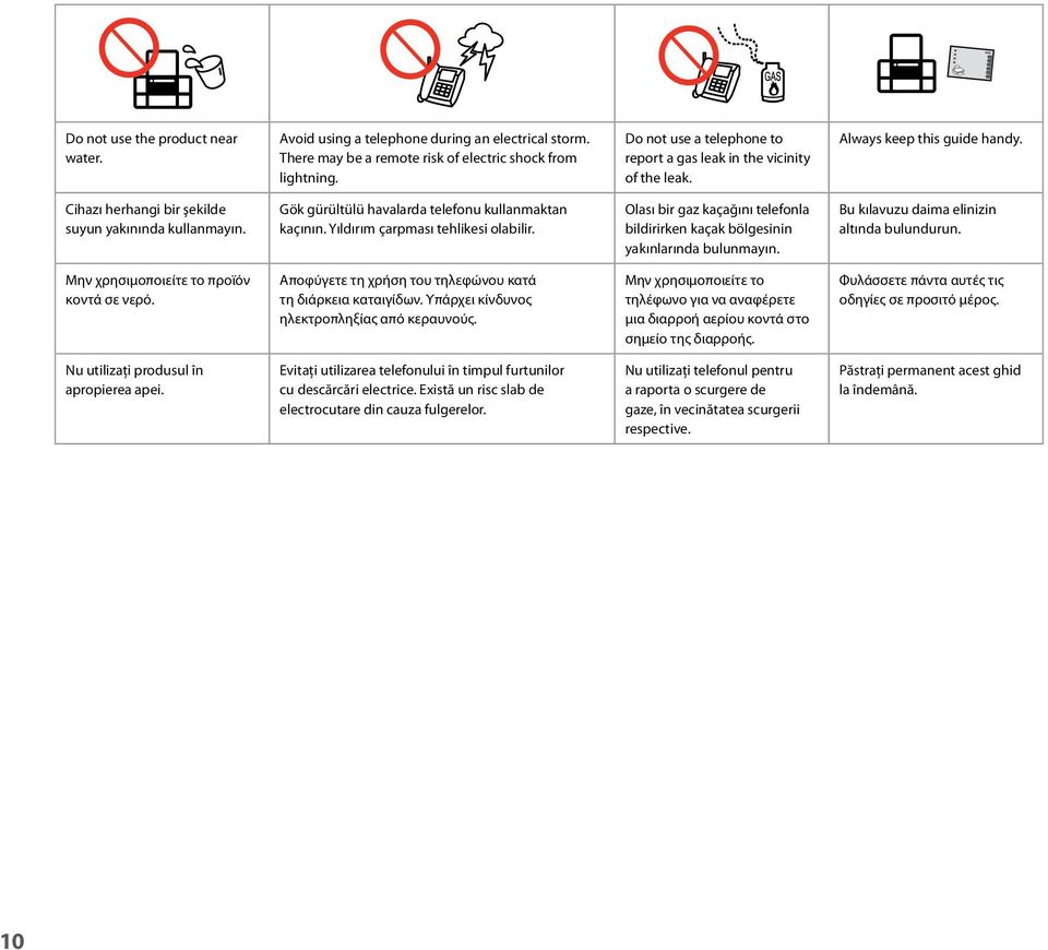 Gök gürültülü havalarda telefonu kullanmaktan kaçının. Yıldırım çarpması tehlikesi olabilir. Olası bir gaz kaçağını telefonla bildirirken kaçak bölgesinin yakınlarında bulunmayın.