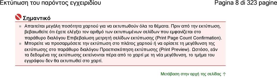 εκτύπωσης (Print Page Count Confirmation).