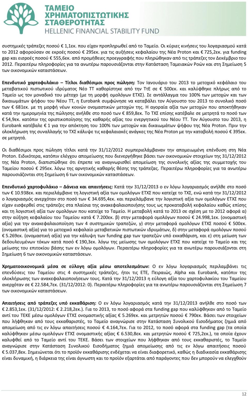 Περαιτέρω πληροφορίες για τα ανωτέρω παρουσιάζονται στην Κατάσταση Ταμειακών Ροών και στη Σημείωση 5 των οικονομικών καταστάσεων.