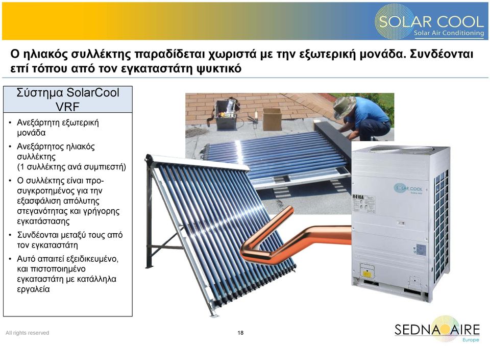 ηλιακός συλλέκτης (1 συλλέκτης ανά συμπιεστή) Ο συλλέκτης είναι προσυγκροτημένος για την εξασφάλιση απόλυτης