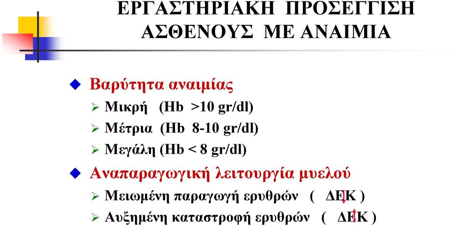 Μεγάλη (Ηb < 8 gr/dl) Αναπαραγωγική λειτουργία μυελού