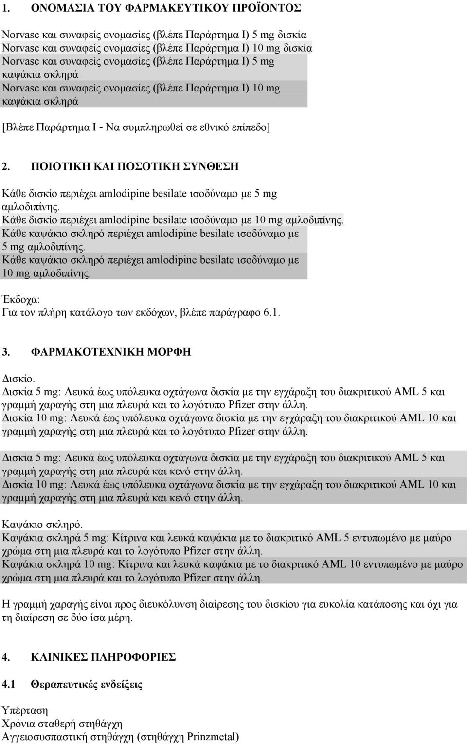 ΠΟΙΟΤΙΚΗ ΚΑΙ ΠΟΣΟΤΙΚΗ ΣΥΝΘΕΣΗ Κάθε δισκίο περιέχει amlodipine besilate ισοδύναμο με 5 mg αμλοδιπίνης. Κάθε δισκίο περιέχει amlodipine besilate ισοδύναμο με 10 mg αμλοδιπίνης.