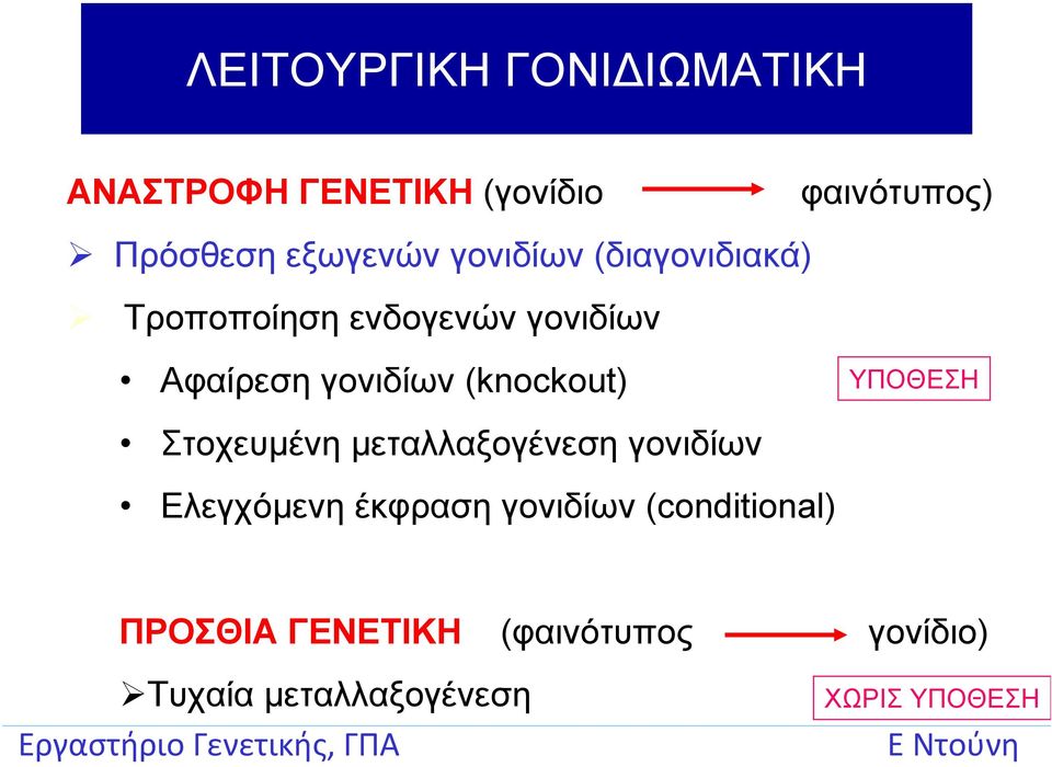 ΥΠΟΘΕΣΗ Στοχευμένη μεταλλαξογένεση γονιδίων Ελεγχόμενη έκφραση γονιδίων