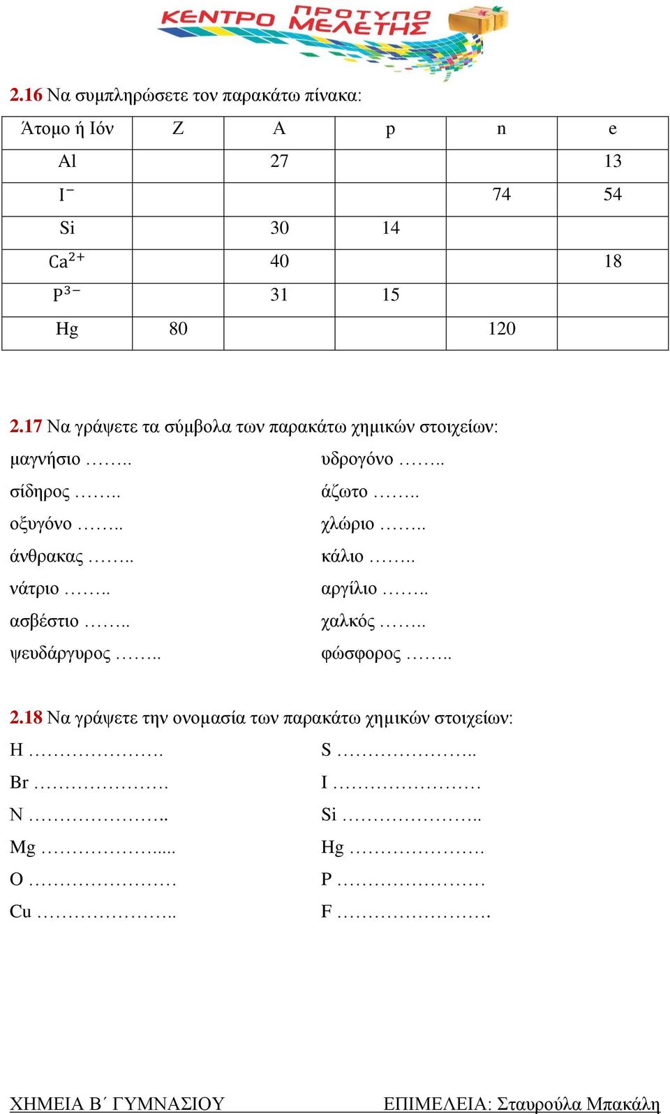 . οξυγόνο.. χλώριο.. άνθρακας.. κάλιο.. νάτριο.. αργίλιο.. ασβέστιο.. χαλκός.. ψευδάργυρος.. φώσφορος.