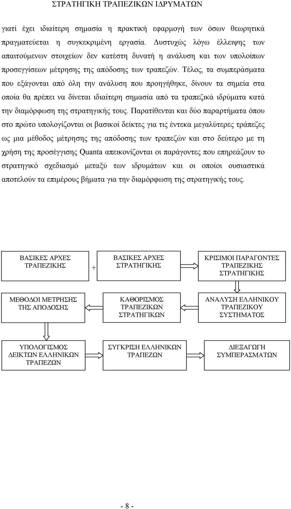 Τέλος, τα συμπεράσματα που εξάγονται από όλη την ανάλυση που προηγήθηκε, δίνουν τα σημεία στα οποία θα πρέπει να δίνεται ιδιαίτερη σημασία από τα τραπεζικά ιδρύματα κατά την διαμόρφωση της