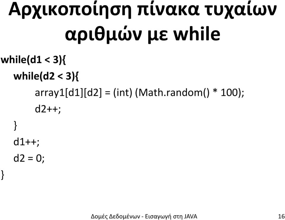 array1[d1][d2] = (int) (Math.