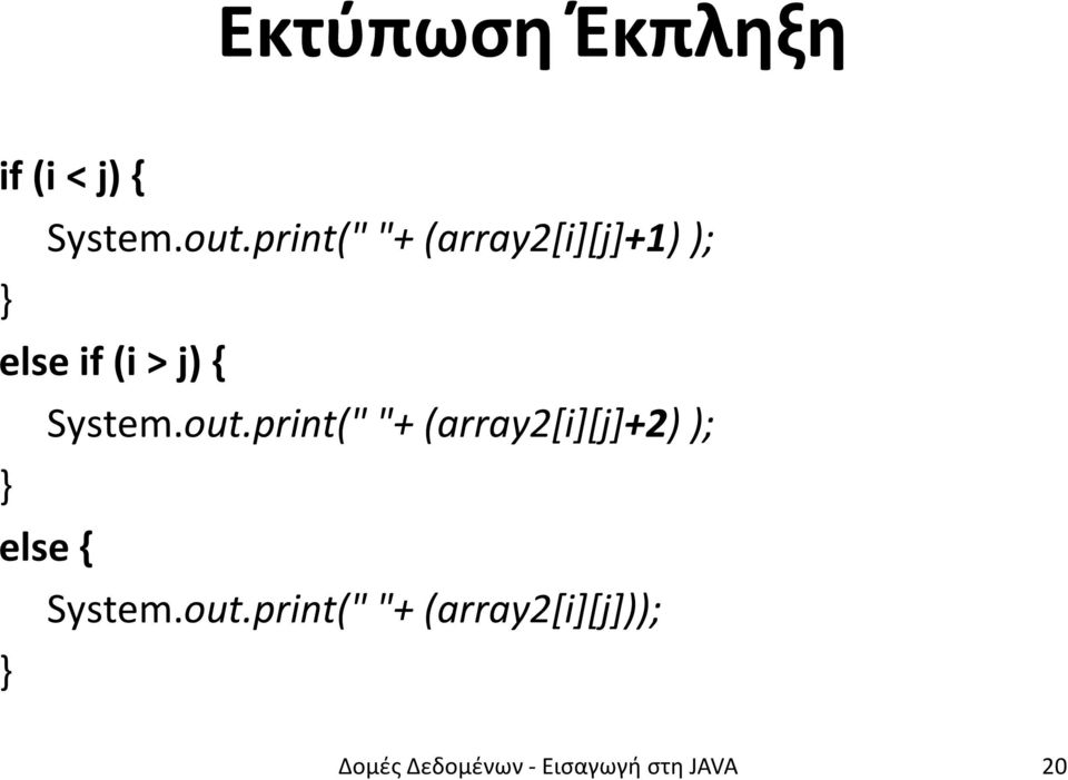 { System.out.print(" "+ (array2[i][j]+2) ); System.