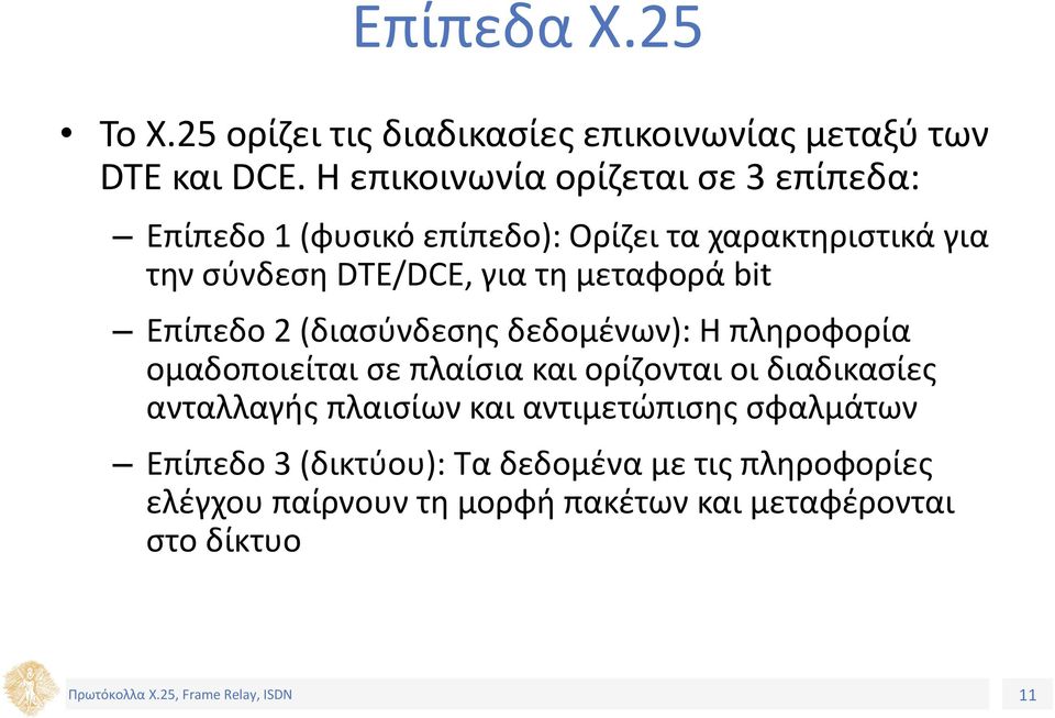 τη μεταφορά bit Επίπεδο 2 (διασύνδεσης δεδομένων): Η πληροφορία ομαδοποιείται σε πλαίσια και ορίζονται οι διαδικασίες