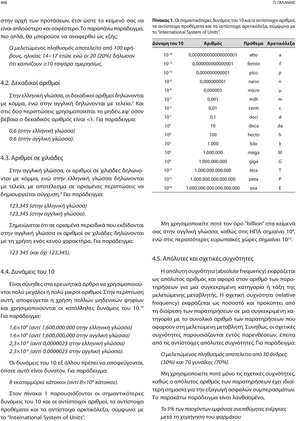 4.2. Δεκαδικοί αριθμοί Στην ελληνική γλώσσα, οι δεκαδικοί αριθμοί δηλώνονται με κόμμα, ενώ στην αγγλική δηλώνονται με τελεία.