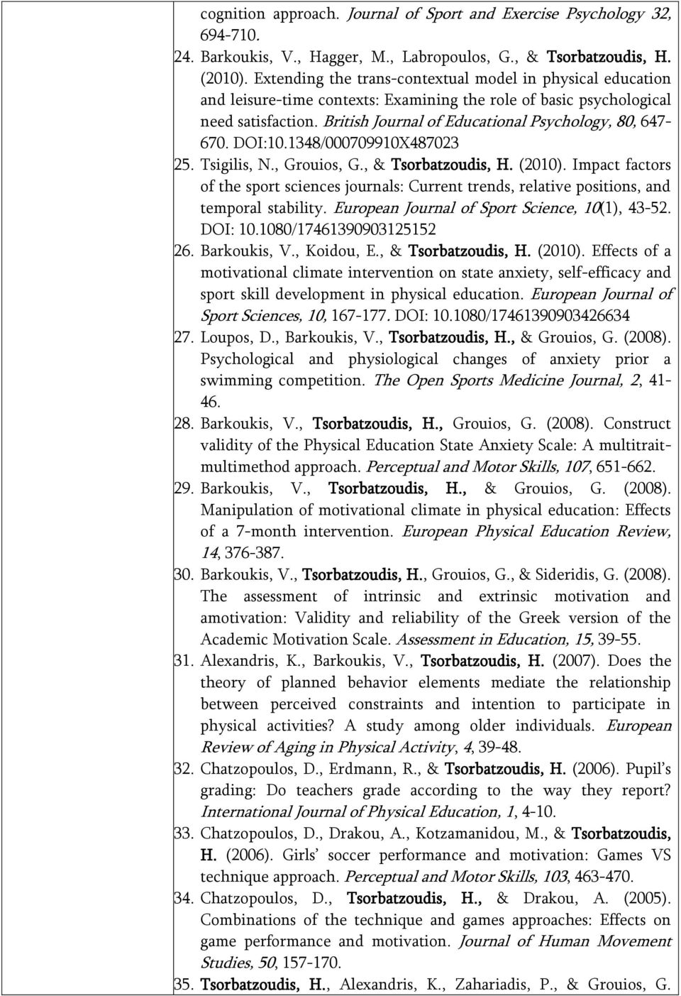 British Journal of Educational Psychology, 80, 647-670. DOI:10.1348/000709910X487023 25. Tsigilis, N., Grouios, G., & Tsorbatzoudis, H. (2010).