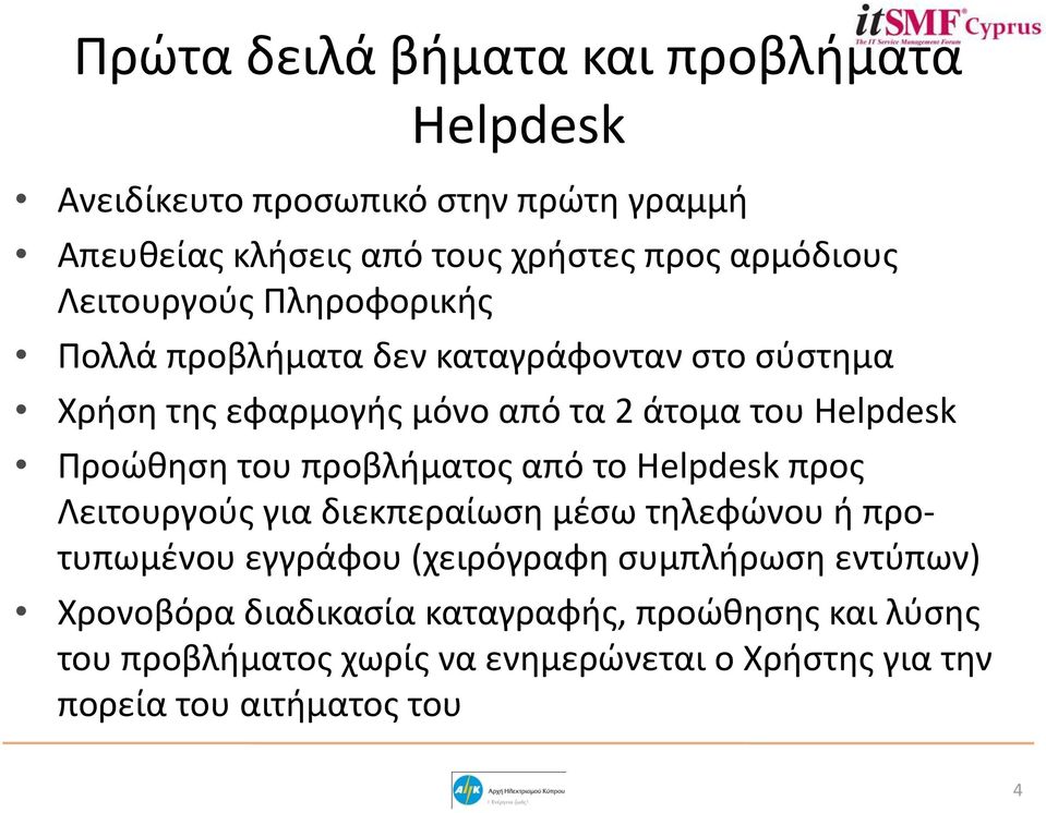 του προβλήματος από το Helpdesk προς Λειτουργούς για διεκπεραίωση μέσω τηλεφώνου ή προτυπωμένου εγγράφου (χειρόγραφη συμπλήρωση