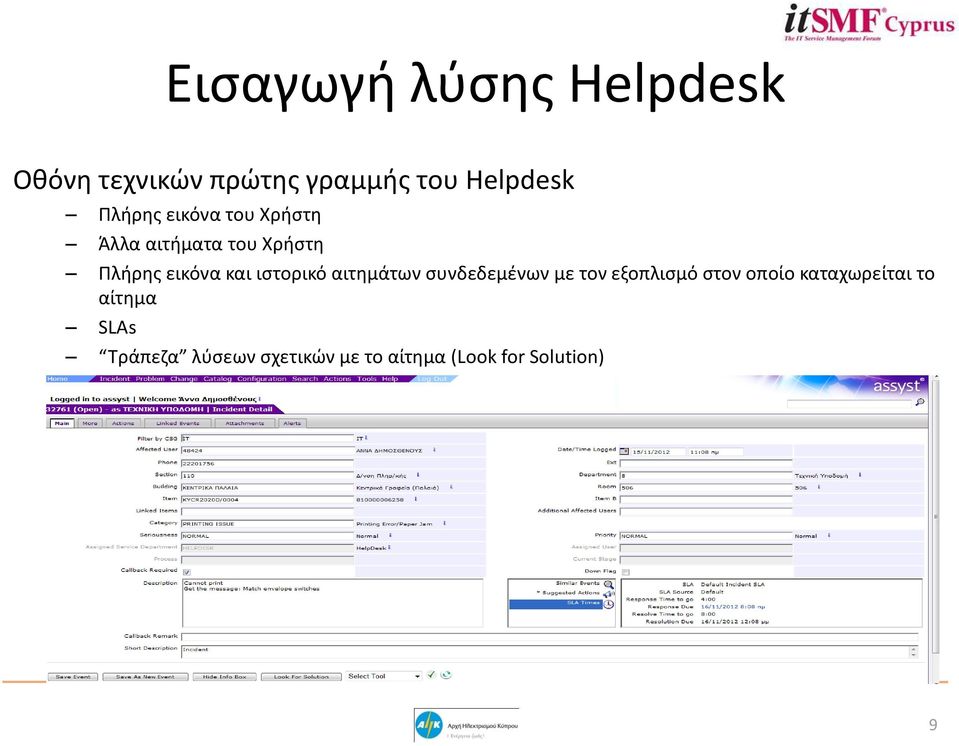 ιστορικό αιτημάτων συνδεδεμένων με τον εξοπλισμό στον οποίο
