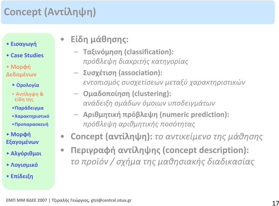 Ομαδοποίηση (clustering): ανάδειξη ομάδων όμοιων υποδειγμάτων Αριθμητική πρόβλεψη (numeric prediction): πρόβλεψη αριθμητικής