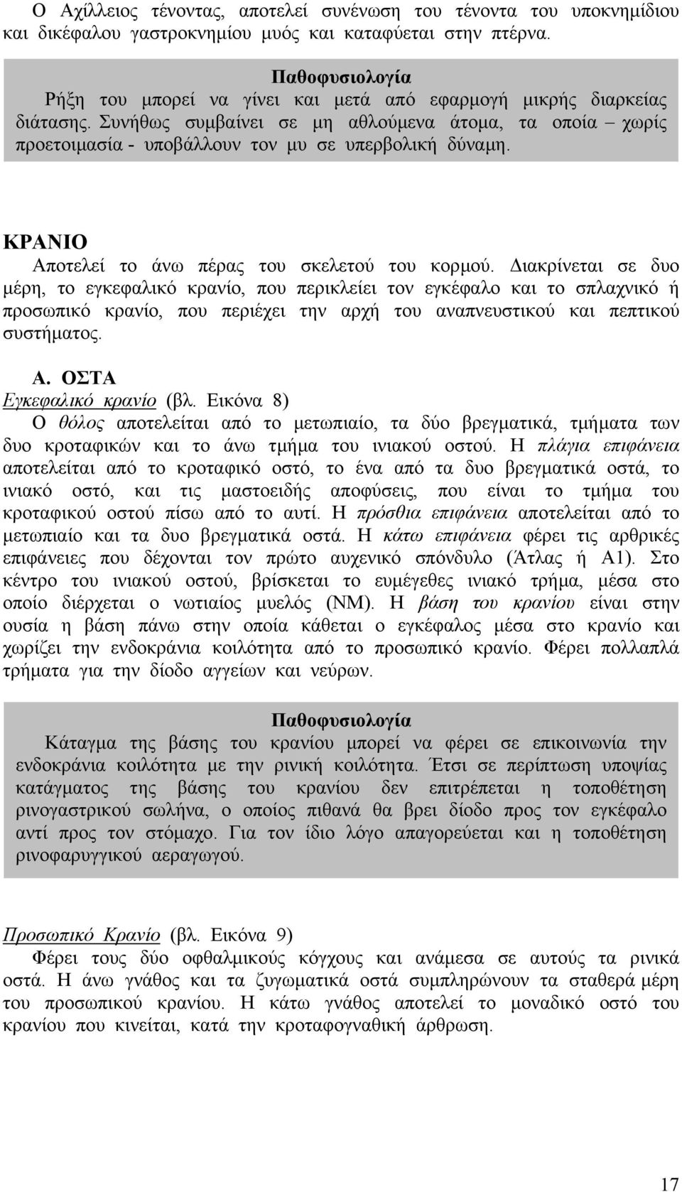 ΚΡΑΝΙΟ Αποτελεί το άνω πέρας του σκελετού του κορµού.