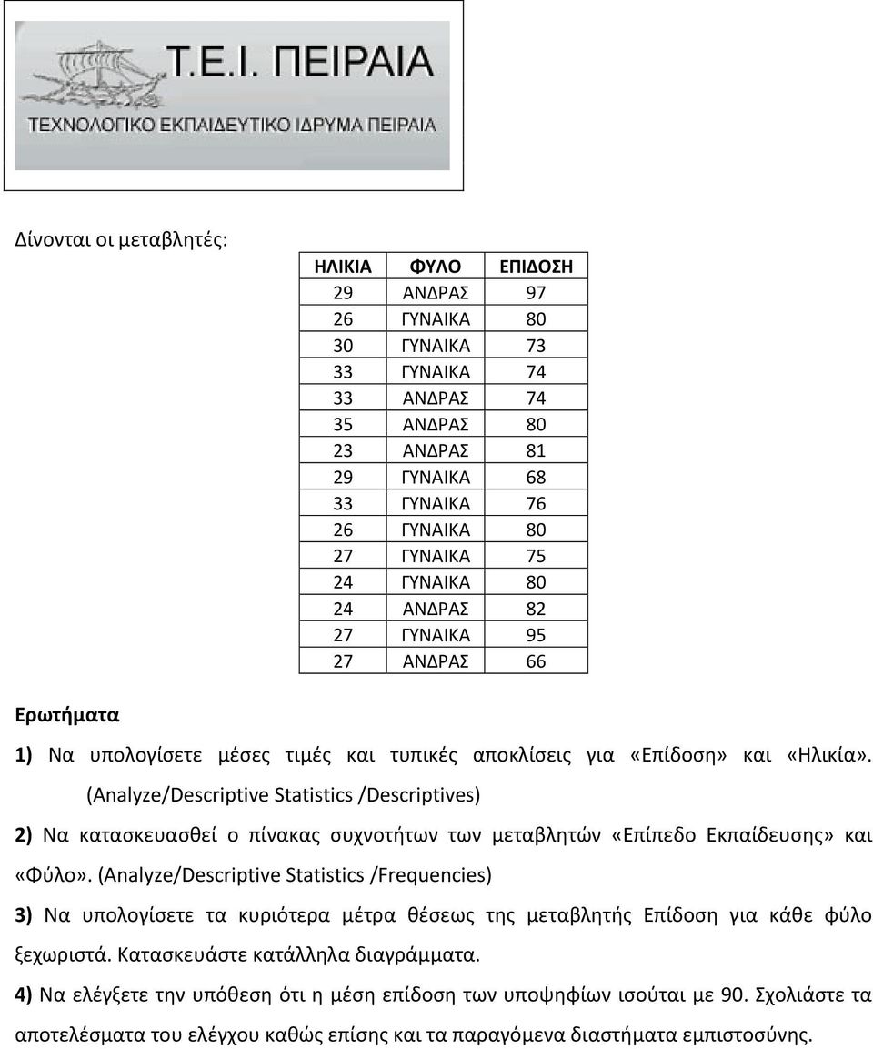 2) Να κατασκευασθεί ο πίνακας συχνοτήτων των μεταβλητών «Επίπεδο Εκπαίδευσης» και «Φύλο».