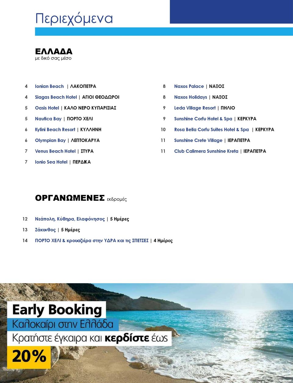 Suites Hotel & Spa ΚΕΡΚΥΡΑ 6 Olympian Bay ΛΕΠΤΟΚΑΡΥΑ 11 Sunshine Crete Village ΙΕΡΑΠΕΤΡΑ 7 Venus Beach Hotel ΣΤΥΡΑ 11 Club Calimera Sunshine Kreta ΙΕΡΑΠΕΤΡΑ