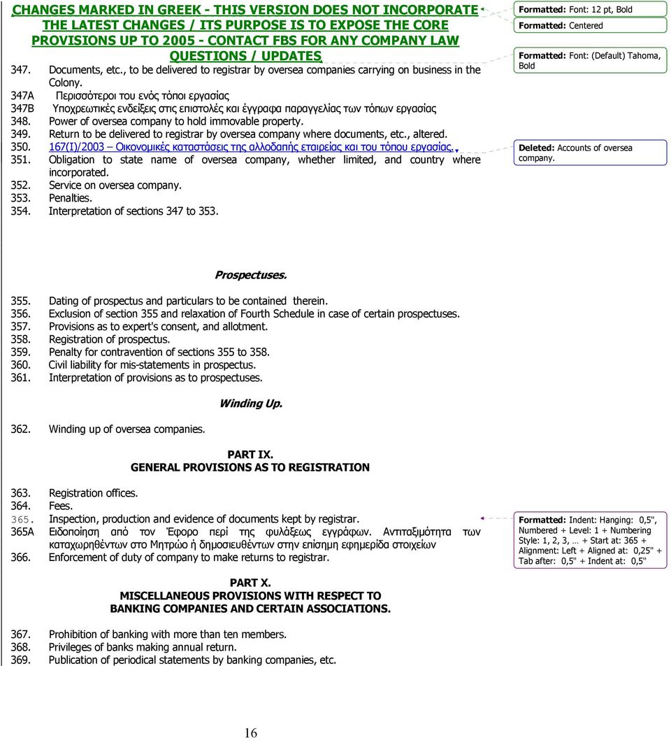 Return to be delivered to registrar by oversea company where documents, etc., altered. 350. 167(Ι)/2003 Οικονοµικές καταστάσεις της αλλοδαπής εταιρείας και του τόπου εργασίας. 351.