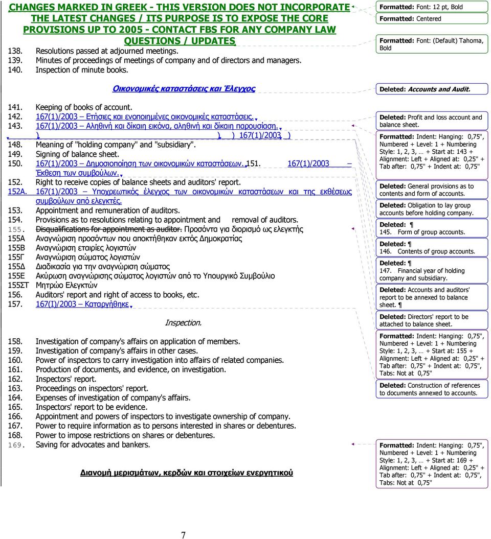 167(1)/2003 Αληθινή και δίκαιη εικόνα, αληθινή και δίκαιη παρουσίαση. ) ) ) 167(1)/2003 ) 148. Meaning of "holding company" and "subsidiary". 149. Signing of balance sheet. 150.