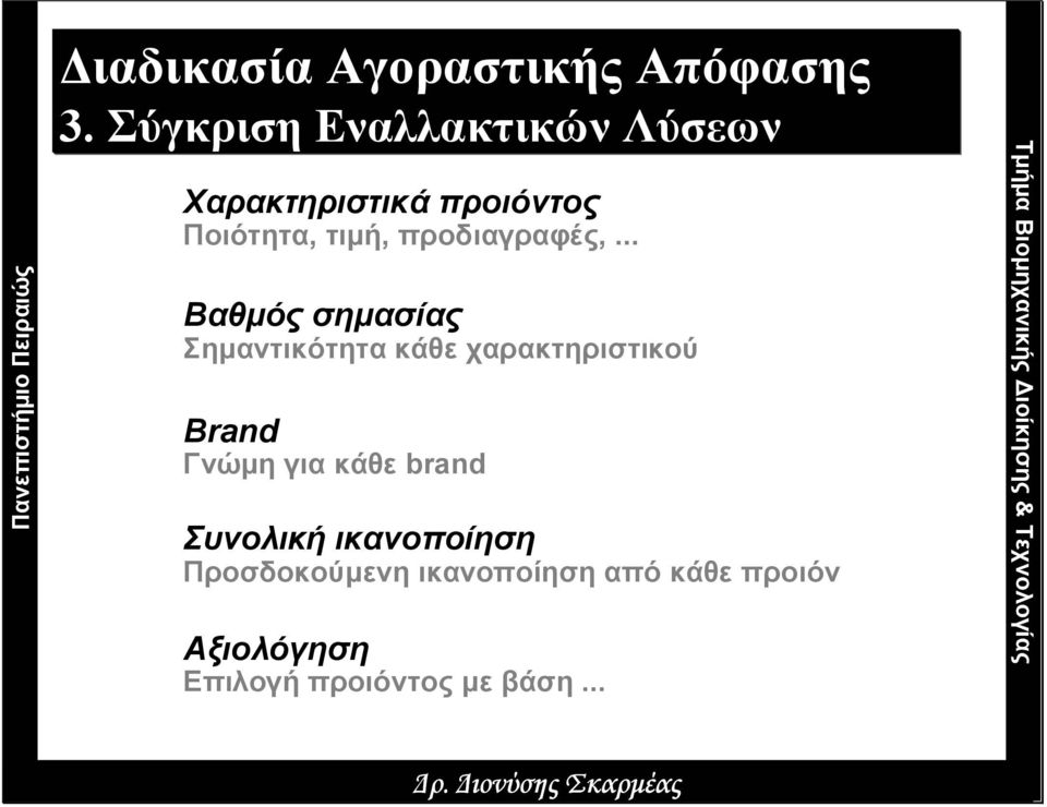 .. Βαθµός σηµασίας Σηµαντικότητα κάθε χαρακτηριστικού Brand Γνώµη γιακάθεbrand