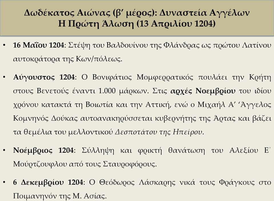 Στις αρχές Νοεμβρίου του ιδίου χρόνου κατακτά τη Βοιωτία και την Αττική, ενώ ο Μιχαήλ Α Άγγελος Κομνηνός Δούκας αυτοανακηρύσσεται κυβερνήτης της Άρτας και