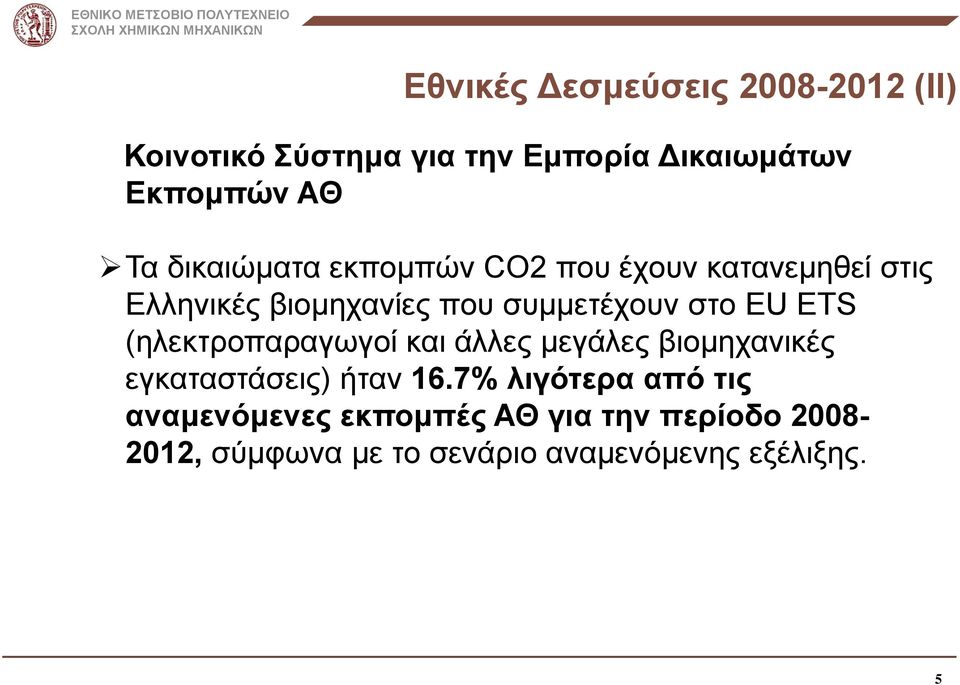 ETS (ηλεκτροπαραγωγοί και άλλες μεγάλες βιομηχανικές εγκαταστάσεις) ήταν 16.