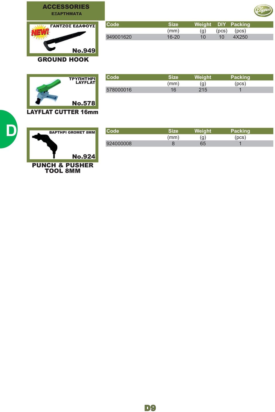 949 GROUN HOOK ΤΡΥΠΗΤΗΡΙ LAYFLAT (mm) (g) (pcs) 578000016 16 215 1 No.