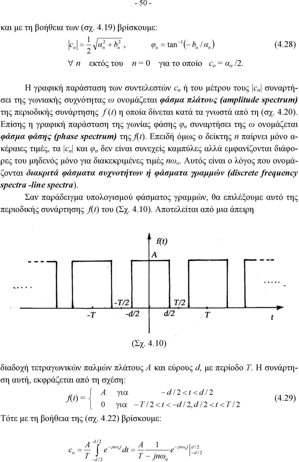 γνωστά από τη (σχ. 4.0). Επίσης η γραφική παράσταση της γωνίας φάσης φ συναρτήσει της ω ονοµάζεται φάσµα φάσης (phase spectrum) της f(t).