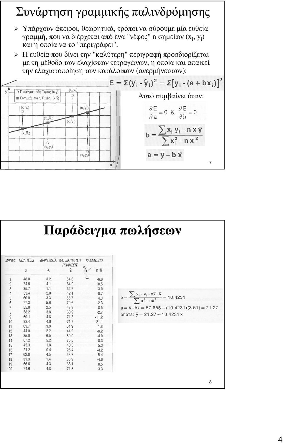 Η ευθεία που δίνει την "καλύτερη" περιγραφή προσδιορίζεται µε τη µέθοδο των ελαχίστων τετραγώνων,