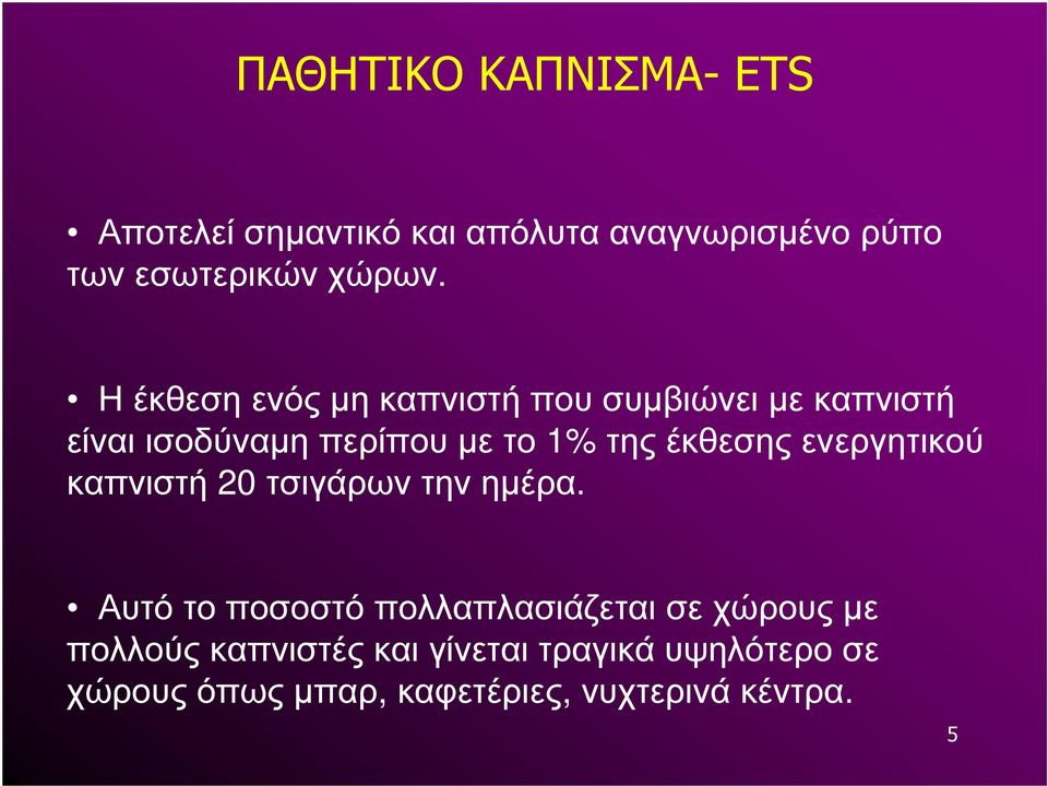 έκθεσης ενεργητικού καπνιστή 20 τσιγάρων την ηµέρα.