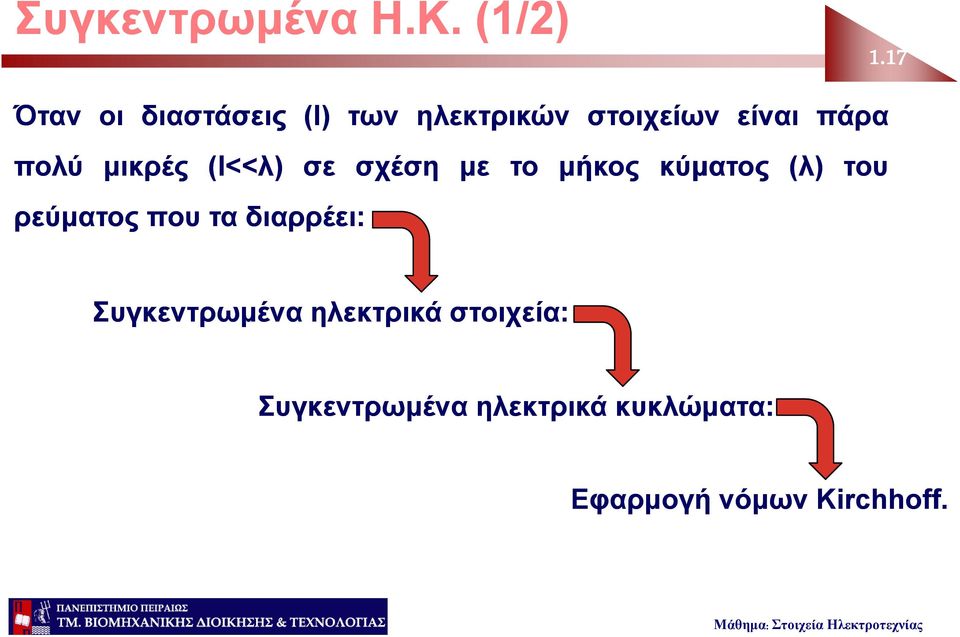 πολύ μικρές (l<<λ) σε σχέση με το μήκος κύματος (λ) του ρεύματος