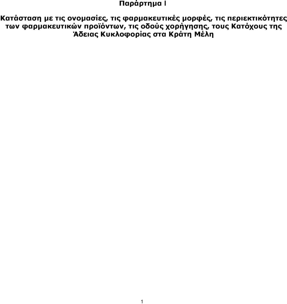 των φαρμακευτικών προϊόντων, τις οδούς, τους