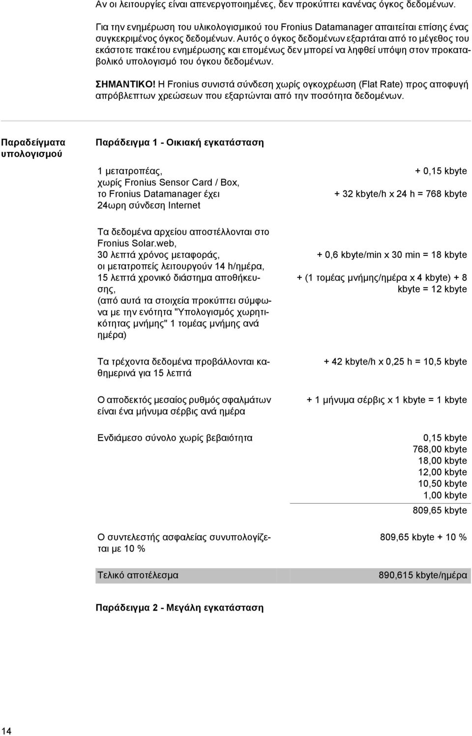 Η Fronius συνιστά σύνδεση χωρίς ογκοχρέωση (Flat Rate) προς αποφυγή απρόβλεπτων χρεώσεων που εξαρτώνται από την ποσότητα δεδομένων.