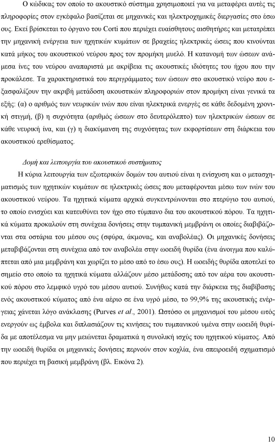 νεύρου προς τον προμήκη μυελό. Η κατανομή των ώσεων ανάμεσα ίνες του νεύρου αναπαριστά με ακρίβεια τις ακουστικές ιδιότητες του ήχου που την προκάλεσε.