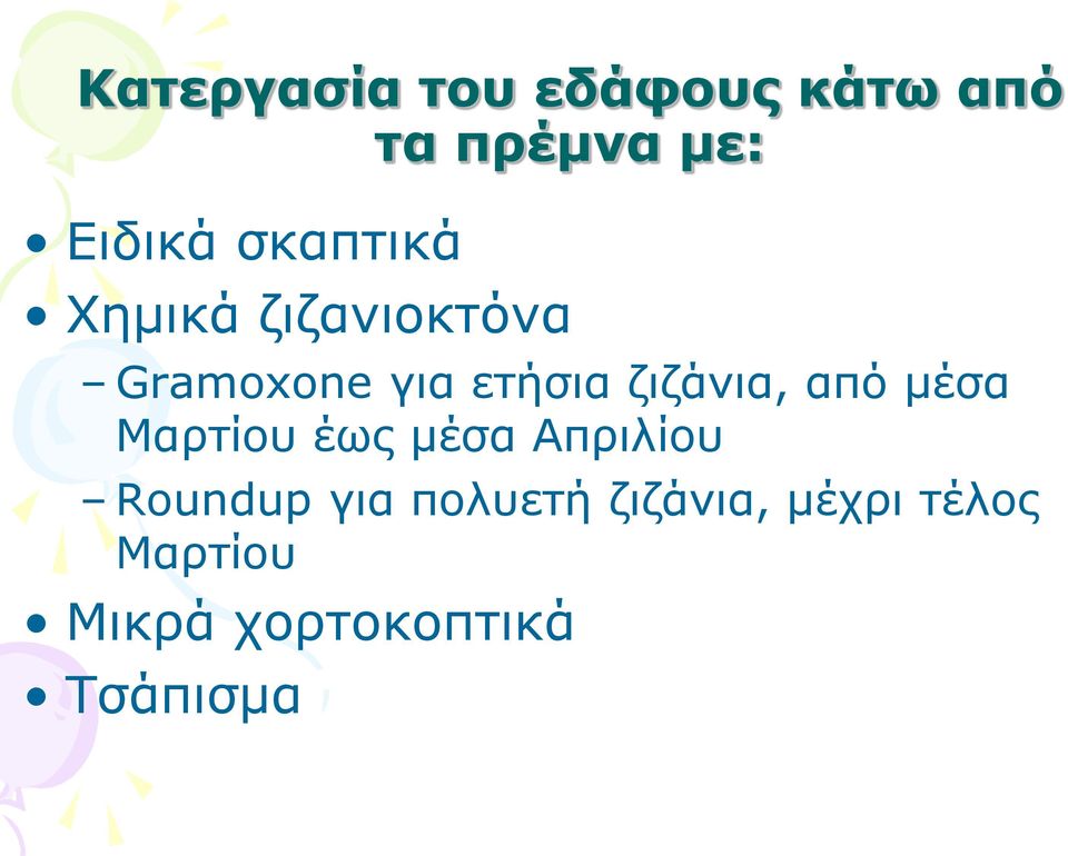 ζιζάνια, από μέσα Μαρτίου έως μέσα Απριλίου Roundup για