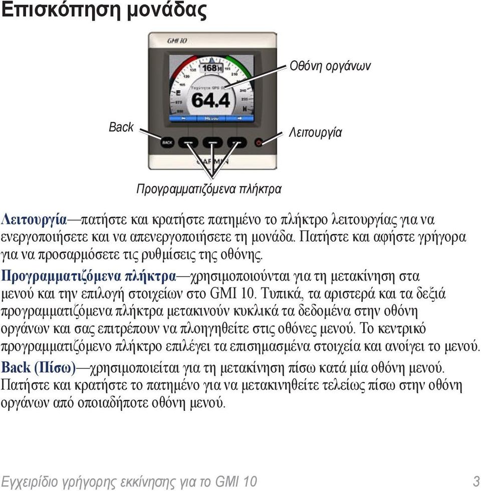 Τυπικά, τα αριστερά και τα δεξιά προγραμματιζόμενα πλήκτρα μετακινούν κυκλικά τα δεδομένα στην οθόνη οργάνων και σας επιτρέπουν να πλοηγηθείτε στις οθόνες μενού.