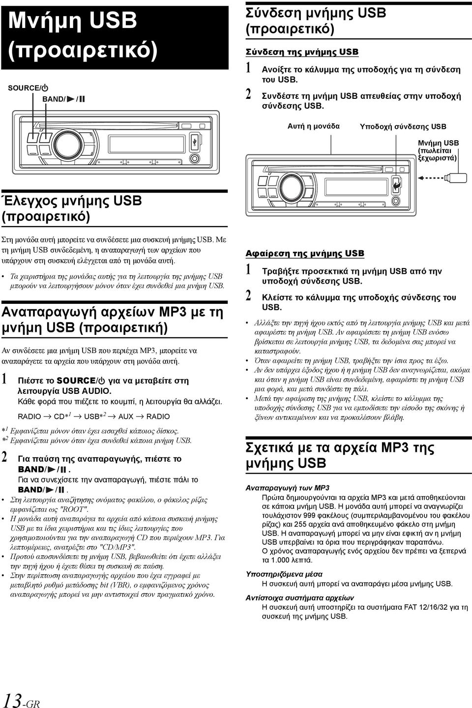 Αυτή η μονάδα Υποδοχή σύνδεσης USB Μνήμη USB (πωλείται ξεχωριστά) Έλεγχος μνήμης USB (προαιρετικό) Στη μονάδα αυτή μπορείτε να συνδέσετε μια συσκευή μνήμης USB.