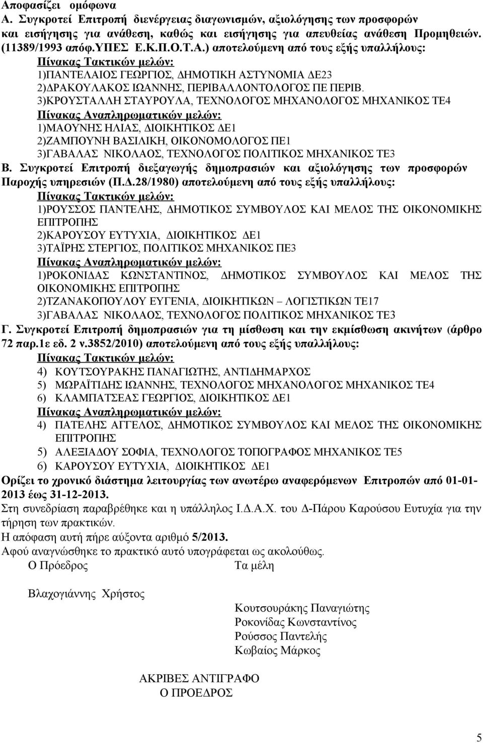 3)ΚΡΟΥΣΤΑΛΛΗ ΣΤΑΥΡΟΥΛΑ, ΤΕΧΝΟΛΟΓΟΣ ΜΗΧΑΝΟΛΟΓΟΣ ΜΗΧΑΝΙΚΟΣ ΤΕ4 1)ΜΑΟΥΝΗΣ ΗΛΙΑΣ, ΔΙΟΙΚΗΤΙΚΟΣ ΔΕ1 2)ΖΑΜΠΟΥΝΗ ΒΑΣΙΛΙΚΗ, ΟΙΚΟΝΟΜΟΛΟΓΟΣ ΠΕ1 3)ΓΑΒΑΛΑΣ ΝΙΚΟΛΑΟΣ, ΤΕΧΝΟΛΟΓΟΣ ΠΟΛΙΤΙΚΟΣ ΜΗΧΑΝΙΚΟΣ ΤΕ3 Β.