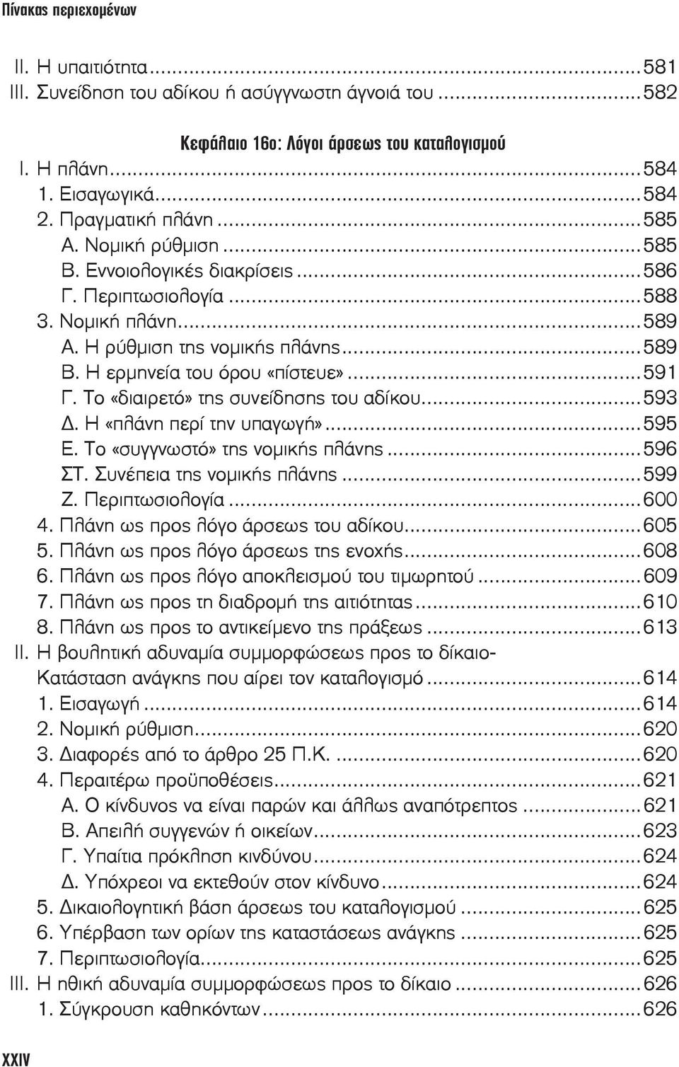 Το «διαιρετό» της συνείδησης του αδίκου...593. Η «πλάνη περί την υπαγωγή»...595 Ε. Το «συγγνωστό» της νομικής πλάνης...596 ΣΤ. Συνέπεια της νομικής πλάνης...599 Ζ. Περιπτωσιολογία...600 4.