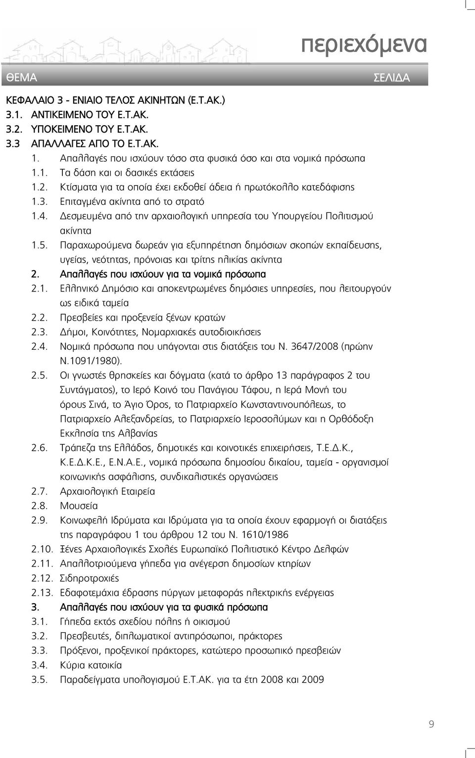 Επιταγμένα ακίνητα από το στρατό 1.4. Δεσμευμένα από την αρχαιολογική υπηρεσία του Υπουργείου Πολιτισμού ακίνητα 1.5.