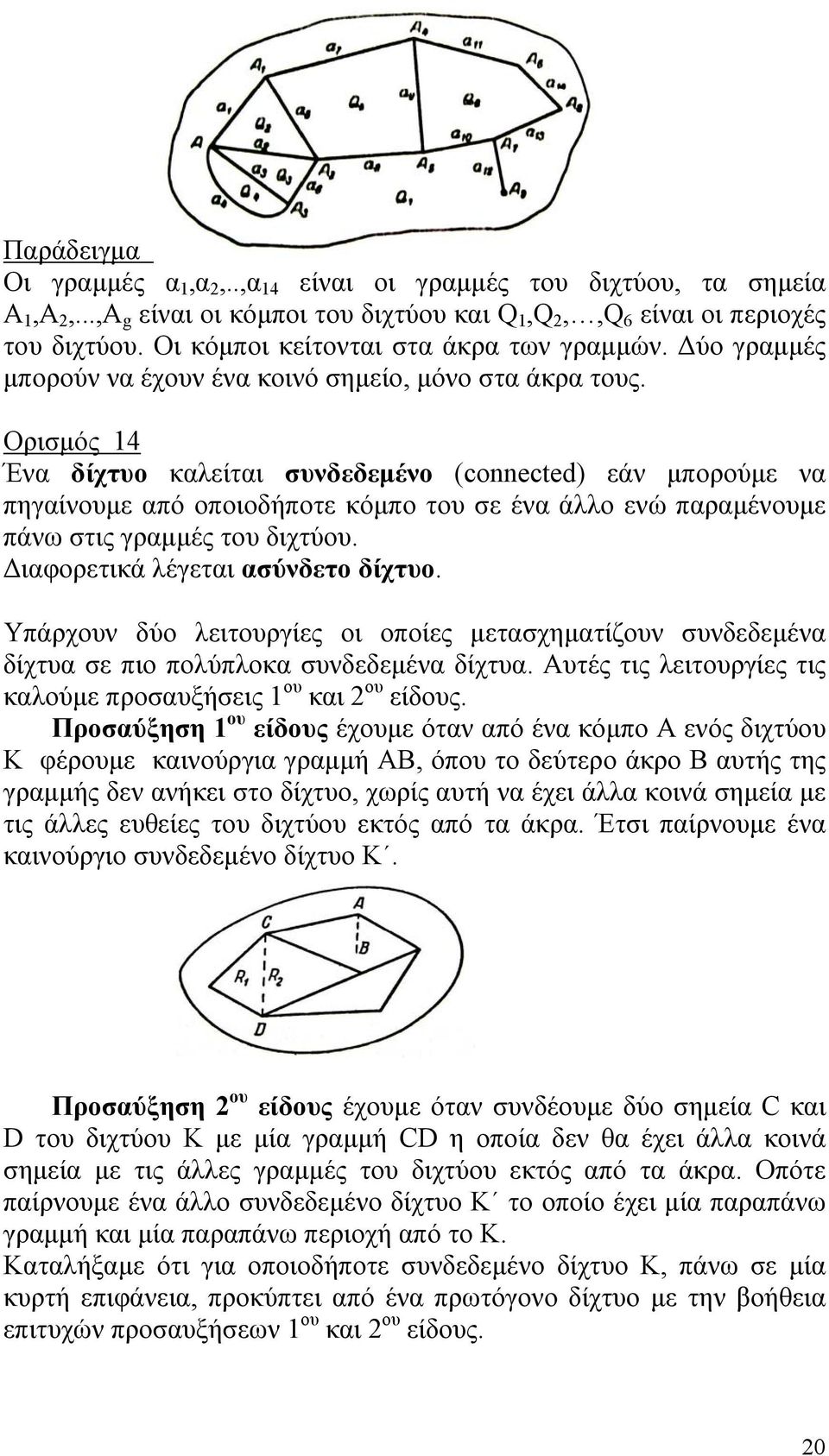 Ορισµός 14 Ένα δίχτυο καλείται συνδεδεµένο (connected) εάν µπορούµε να πηγαίνουµε από οποιοδήποτε κόµπο του σε ένα άλλο ενώ παραµένουµε πάνω στις γραµµές του διχτύου.