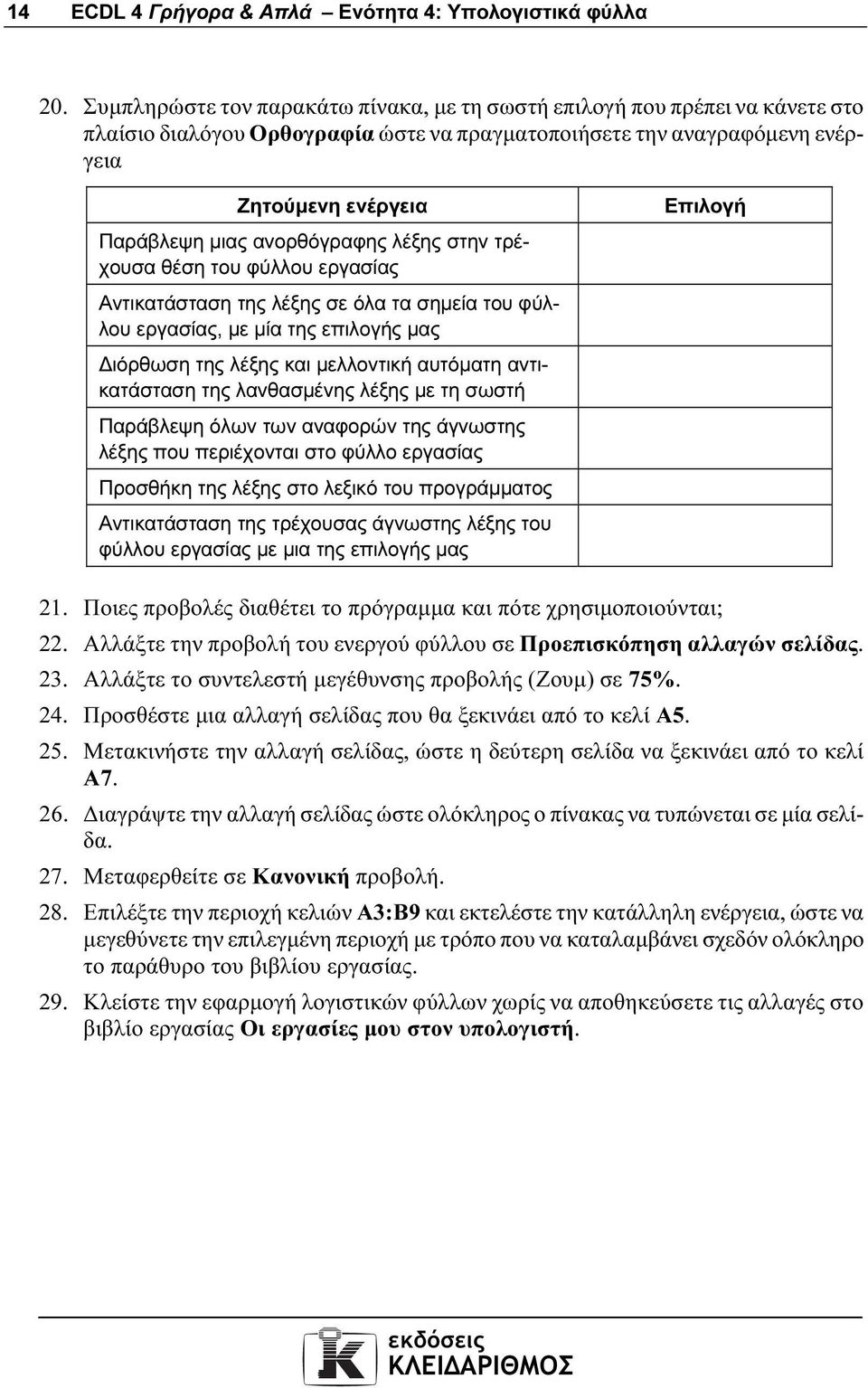 ανορθόγραφης λέξης στην τρέχουσα θέση του φύλλου εργασίας Αντικατάσταση της λέξης σε όλα τα σηµεία του φύλλου εργασίας, µε µία της επιλογής µας ιόρθωση της λέξης και µελλοντική αυτόµατη αντικατάσταση