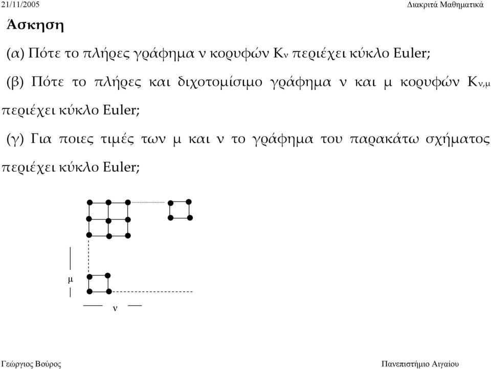 κορυφών Κν,μ περιέχει κύκλο Euler; (γ) Για ποιες τιμές των μ