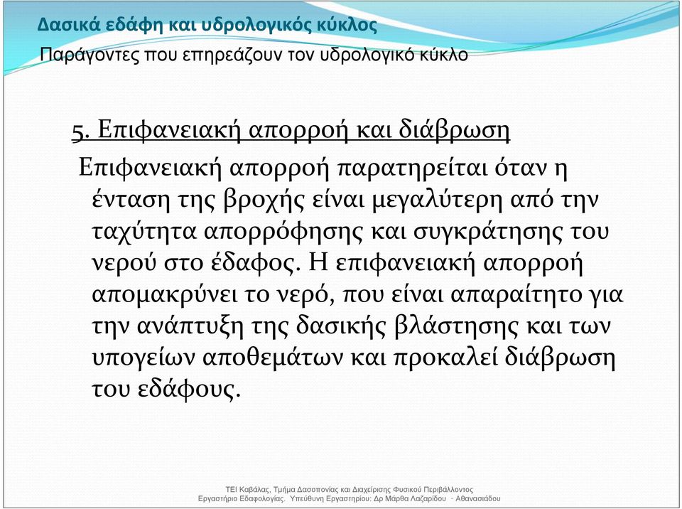 έντασητηςβροχήςείναιμεγαλύτερηαπότην ταχύτητα απορρόφησης και συγκράτησης του νερού στο έδαφος.