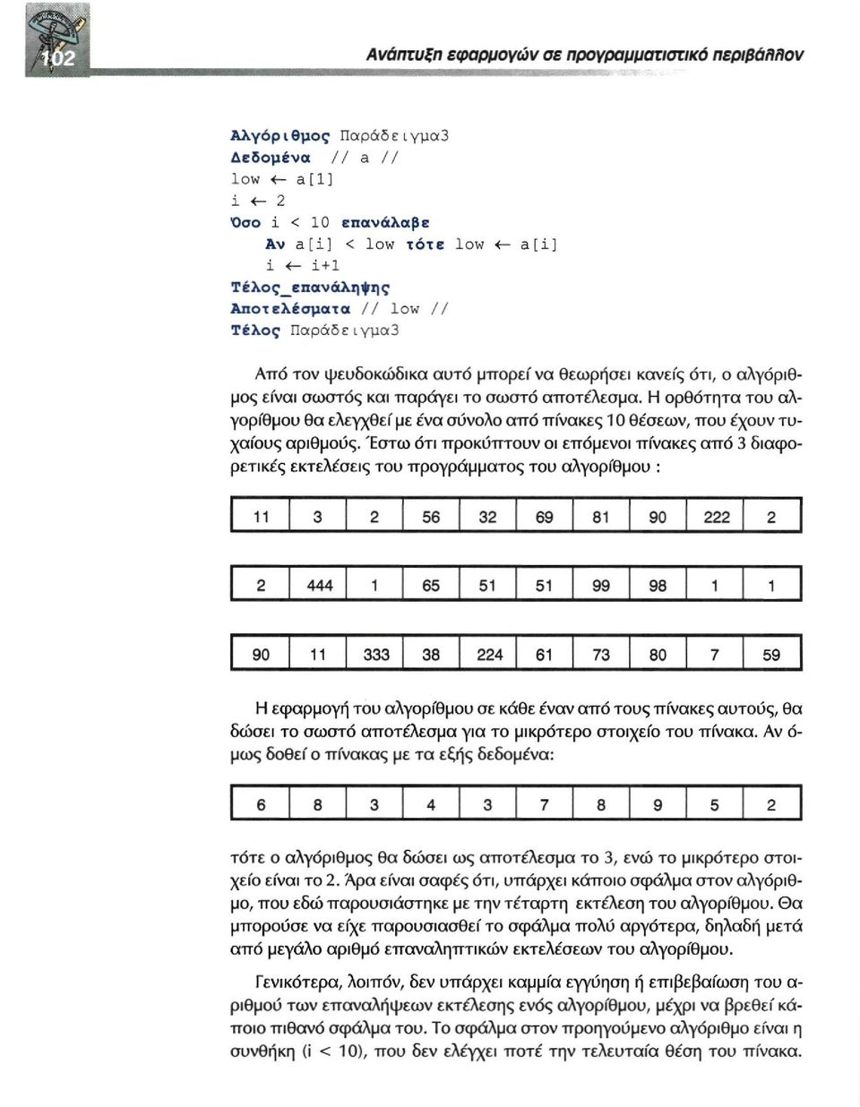 Έστω ότι προκύπτουν οι επόμενοι πίνακες από 3 διαφορετικές εκτελέσεις του προγράμματος του αλγορίθμου : 11 3 2 56 32 69 81 90 222 2 2 444 1 65 51 51 99 98 1 1 90 11 333 38 224 61 73 80 7 59 Η